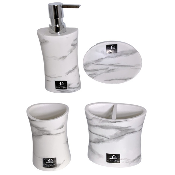 Todays Living Marble Elite Bath Accessory Set Lux White Grey Resin 4 Piece Set - Picture 6 of 15